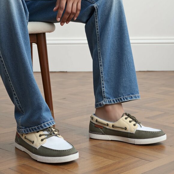 G.H. Bass & Co Canvas Deck Boat Shoes Moc Toe Loafers Preppy Yellow Green White - Picture 5 of 14